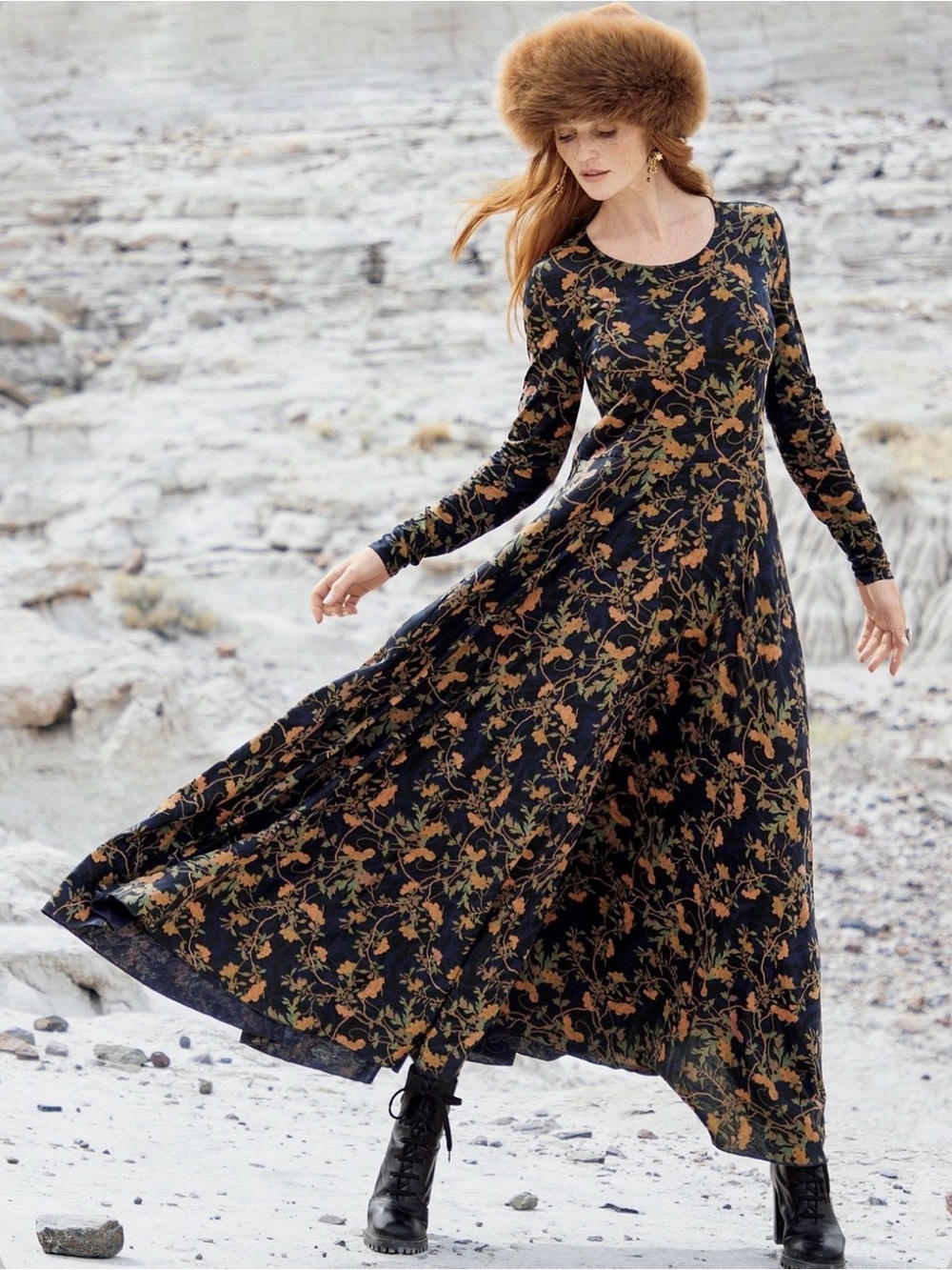 Peruvian Connection Peking Vine Maxi Dress | Small | Pima Cotton Modal Floral